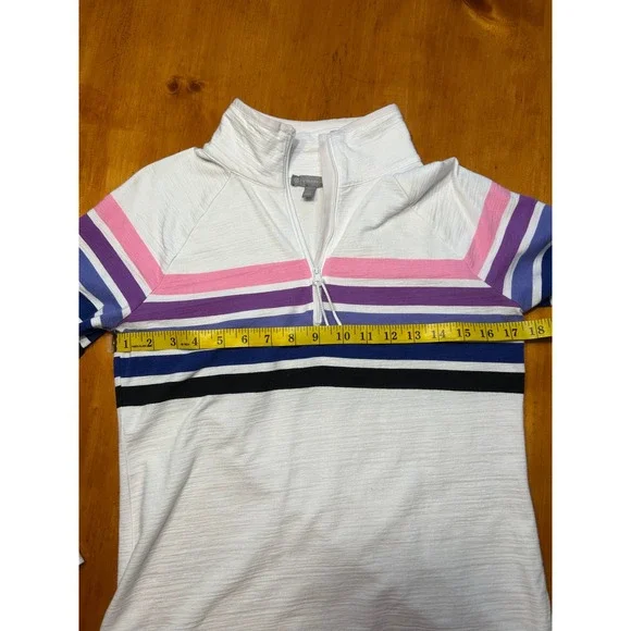 T by Talbots Womens XS White Striped Quarter Zip Pullover UPF 50+ Mock Neck Top - Picture 6 of 11